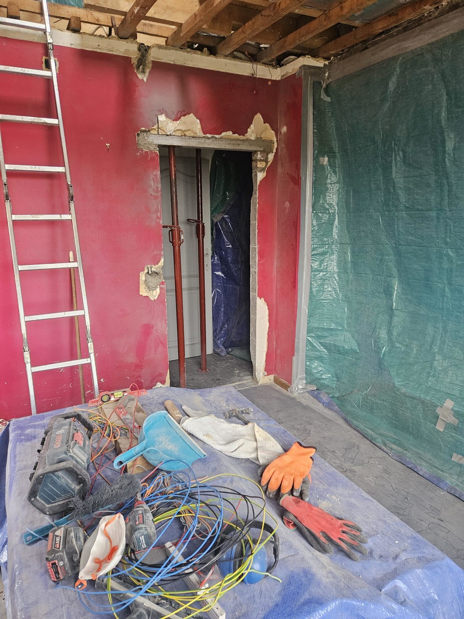 Ouverture de baie dans un mur porteur avec étançonnage